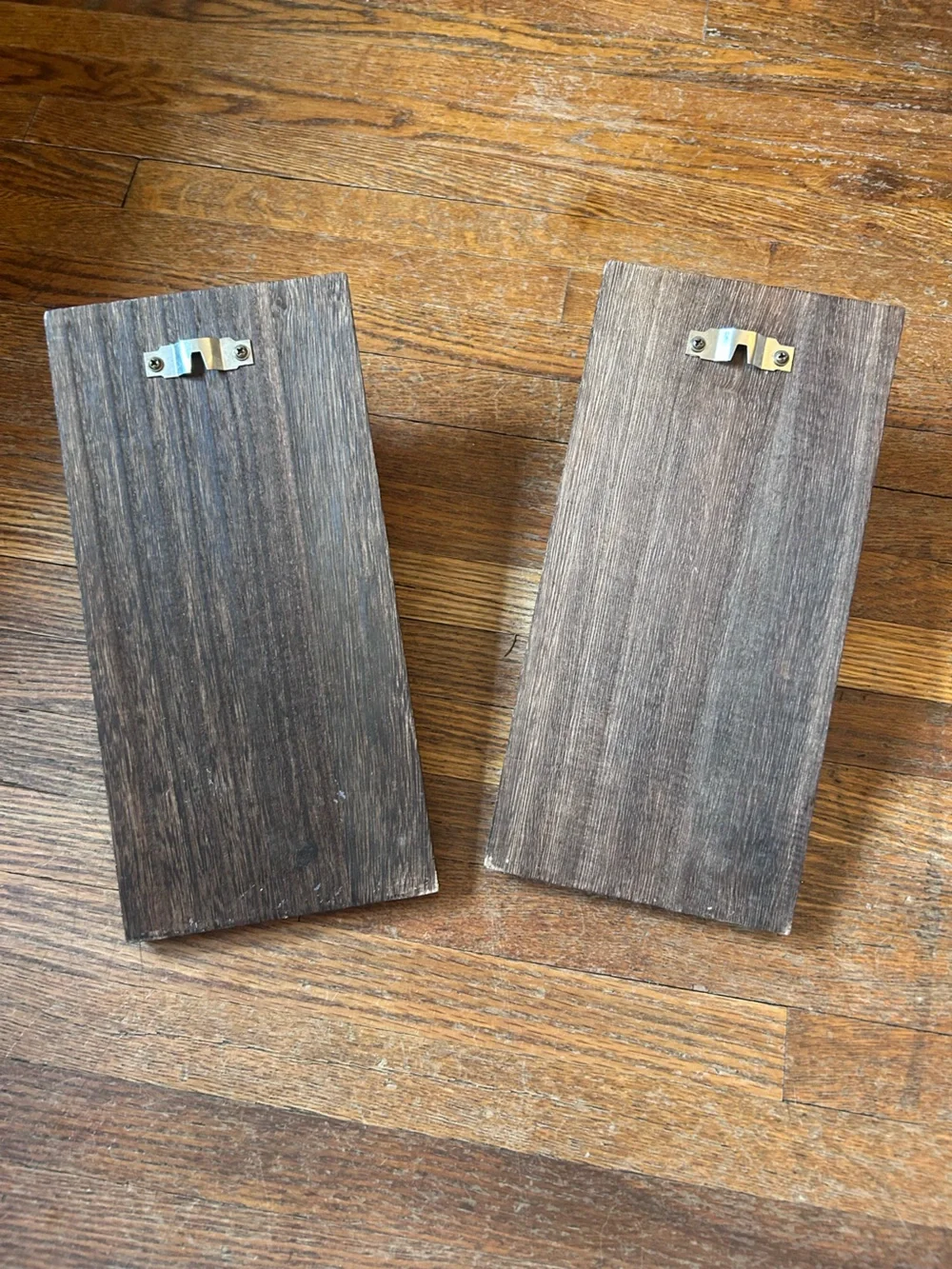 Set of 2 Rustic Dark Brown Wood Wall Planks with Black Hooks